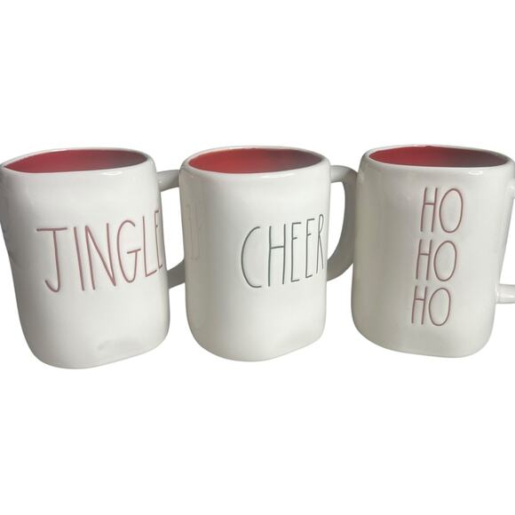 Rae Dunn Lot 3 Christmas Mugs Artisan Magenta Col. Jingle Ho Ho Ho Cheer 14 oz - Picture 1 of 14